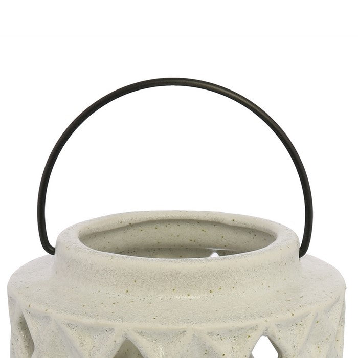 Ceramic Lantern with Diamond Cut Out Design, White