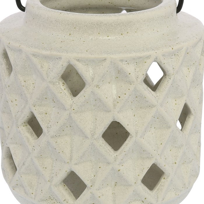 Ceramic Lantern with Diamond Cut Out Design, White