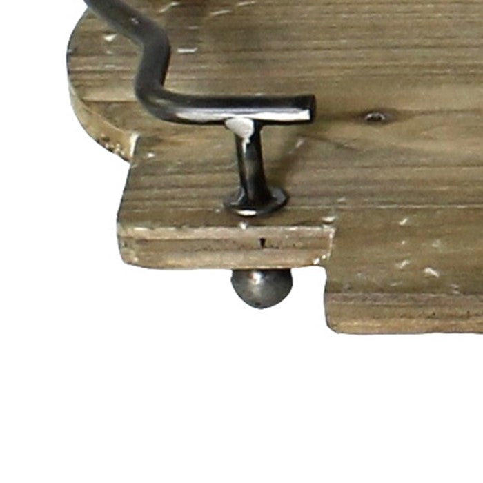 Wood and Metal Tray with Handles, Brown