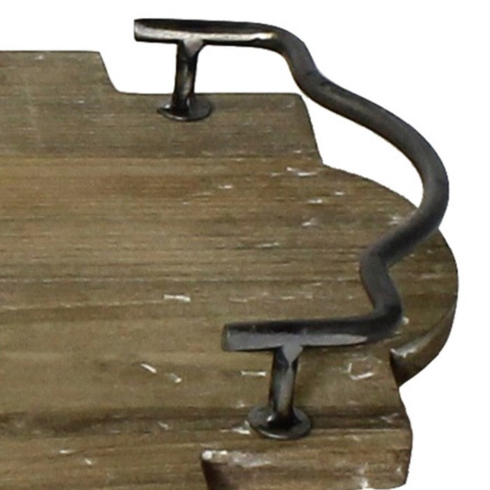 Wood and Metal Tray with Handles, Brown