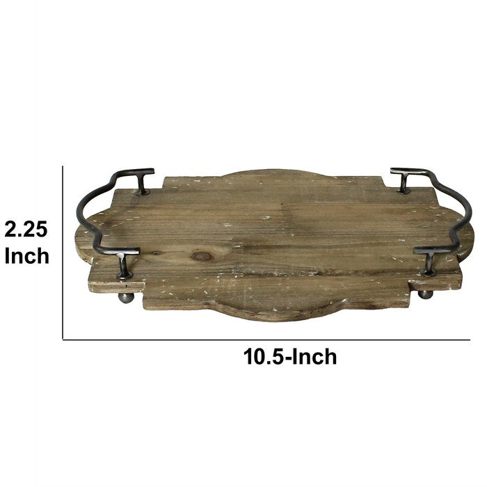 Wood and Metal Tray with Handles, Brown
