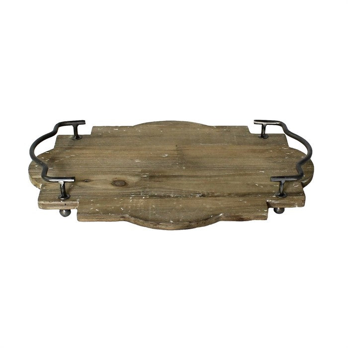 Wood and Metal Tray with Handles, Brown