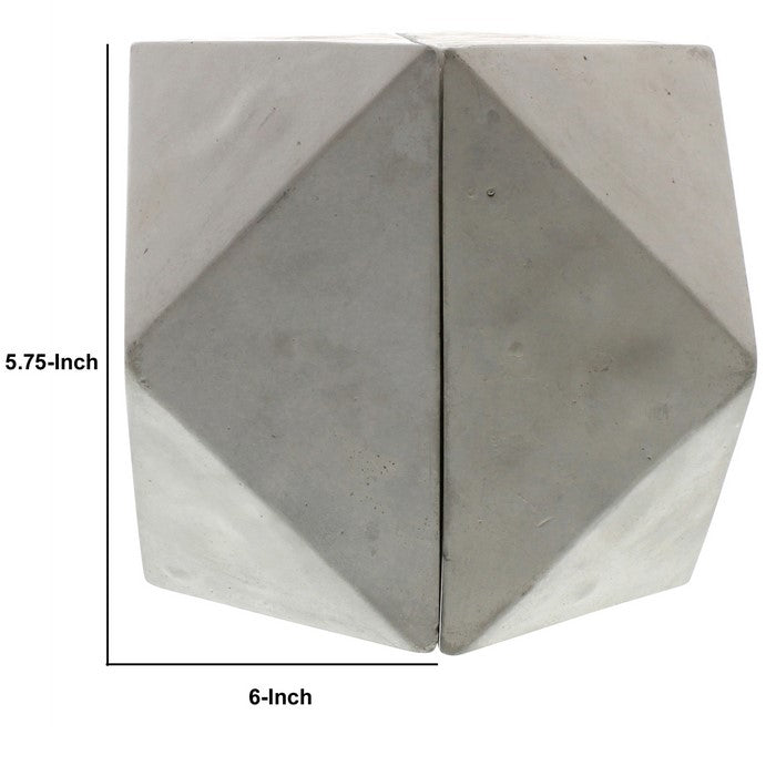 Geometric Faceted Design Cement Bookends, Gray