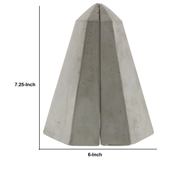 Obelisk Shape Cement Geometric Bookends, Pair of 2, Gray