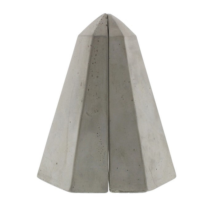 Obelisk Shape Cement Geometric Bookends, Pair of 2, Gray