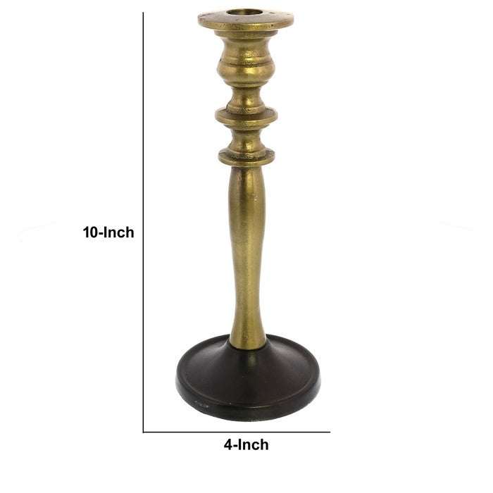 Candle Holder with Turned Post, Medium, Brass and Bronze