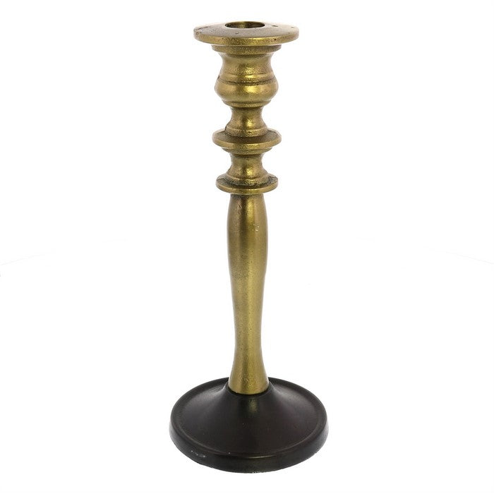Candle Holder with Turned Post, Medium, Brass and Bronze