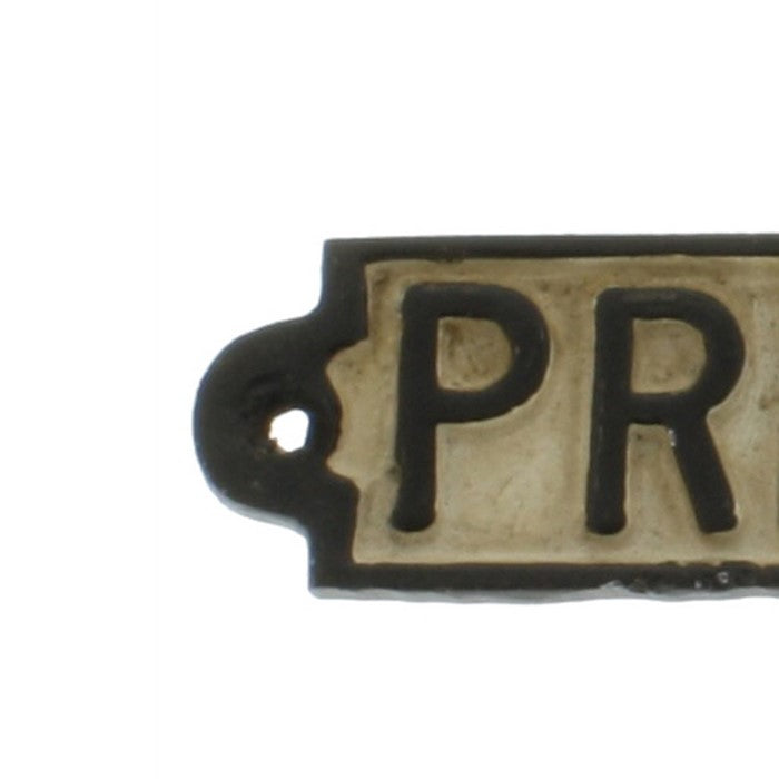 Metal Private Wall Sign, White and Black