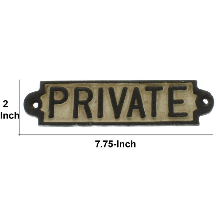 Metal Private Wall Sign, White and Black