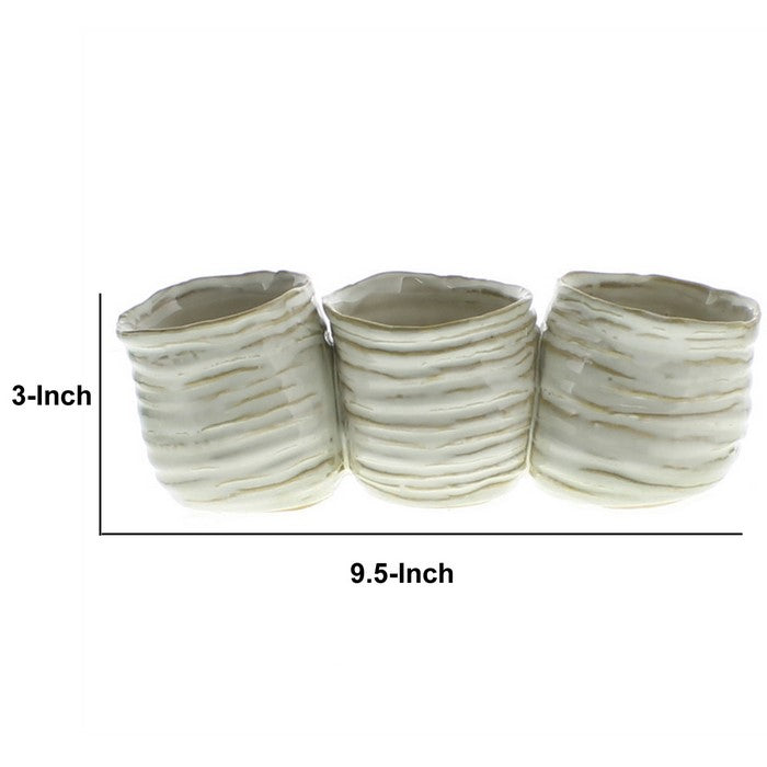 Ceramic Vases with Dents, Set of 3, White