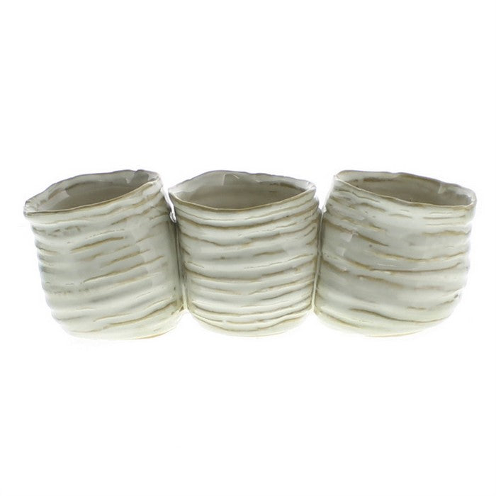 Ceramic Vases with Dents, Set of 3, White