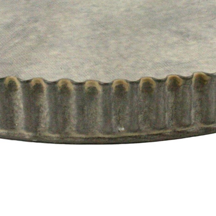 Metal Round Tray with Crimped Edges, Large, Gray