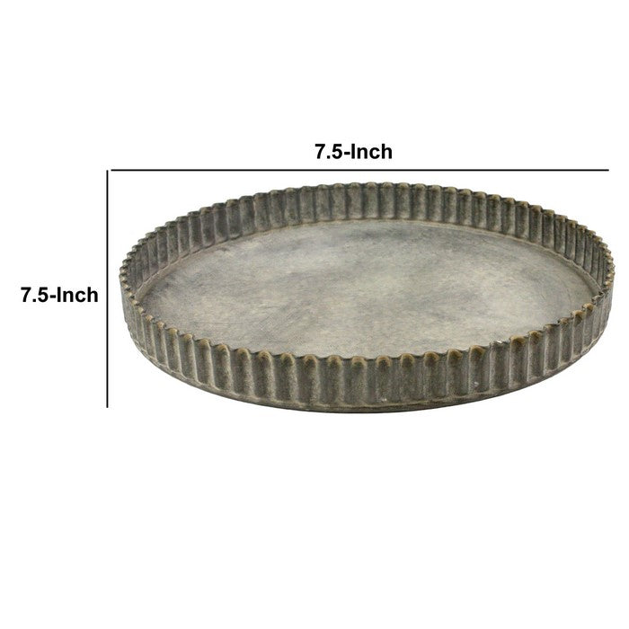 Metal Round Tray with Crimped Edges, Large, Gray
