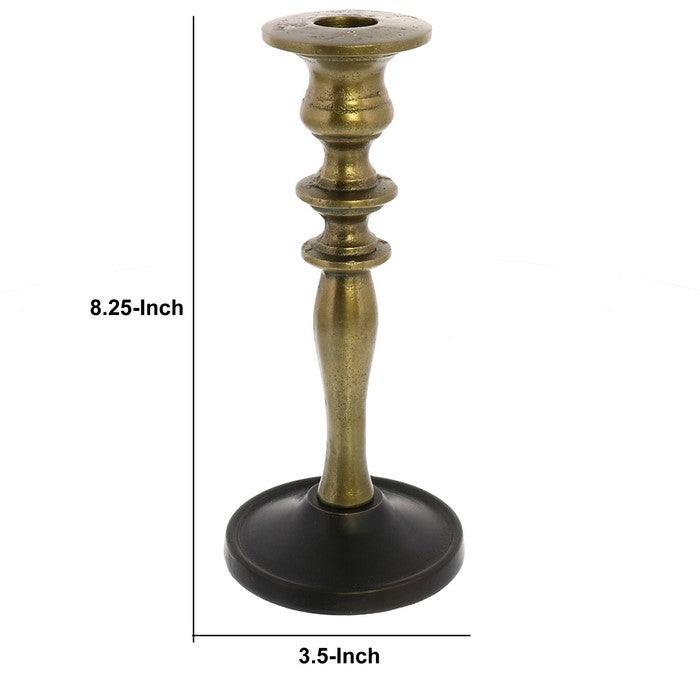 Candle Holder with Turned Post, Small, Brass and Bronze