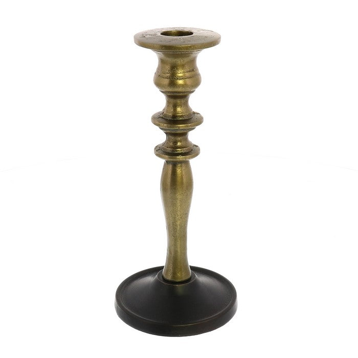 Candle Holder with Turned Post, Small, Brass and Bronze