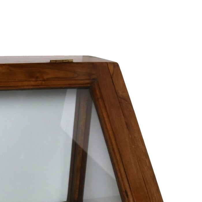 Wood and Glass Angled Display Case with Lock and Key, Brown
