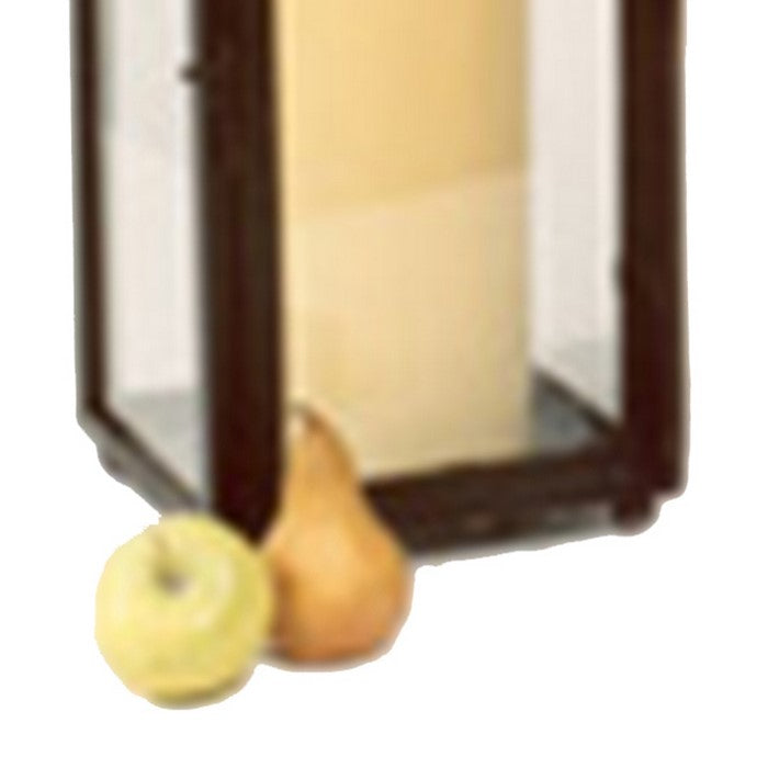 Large Metal and Glass Lantern with Hinged Door and Top, Black