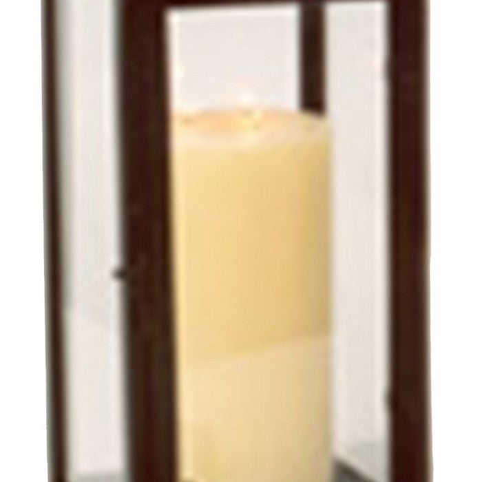 Large Metal and Glass Lantern with Hinged Door and Top, Black
