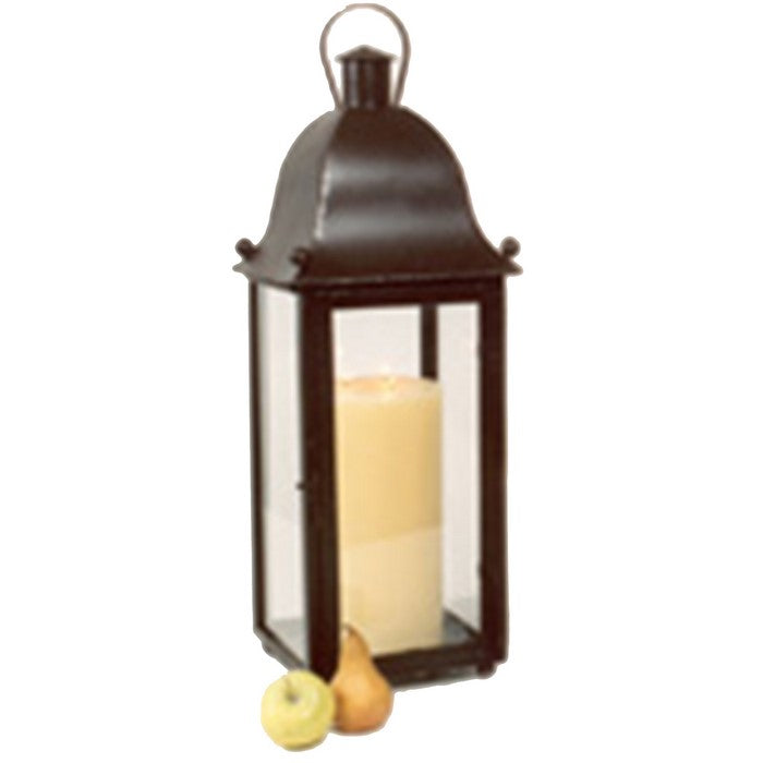 Large Metal and Glass Lantern with Hinged Door and Top, Black