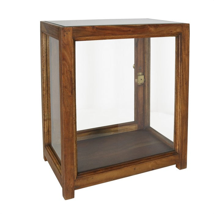 Wood and Glass Display Cabinet with Lock and Key, Brown