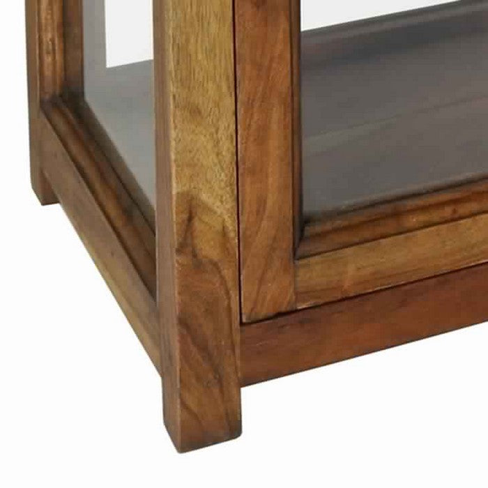 Wood and Glass Display Cabinet with Lock and Key, Brown