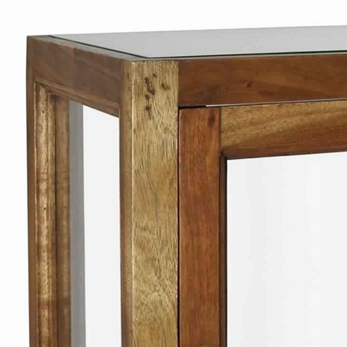 Wood and Glass Display Cabinet with Lock and Key, Brown