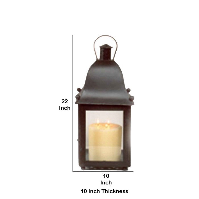Small Metal and Glass Lantern with Hinged Door and Top, Black