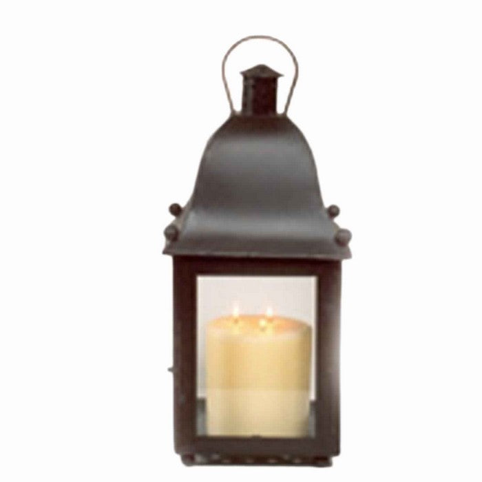 Small Metal and Glass Lantern with Hinged Door and Top, Black