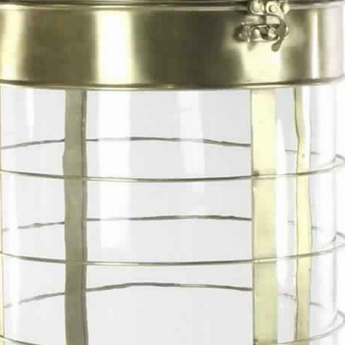 Metal and Glass Lantern with Latched Top, Brass