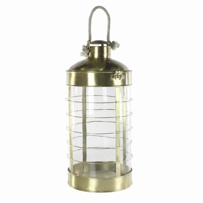 Metal and Glass Lantern with Latched Top, Brass