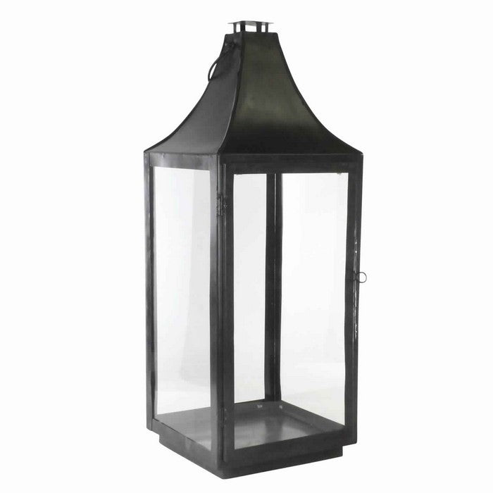 Metal and Glass Lantern with Hinged Door and Top, Large, Black
