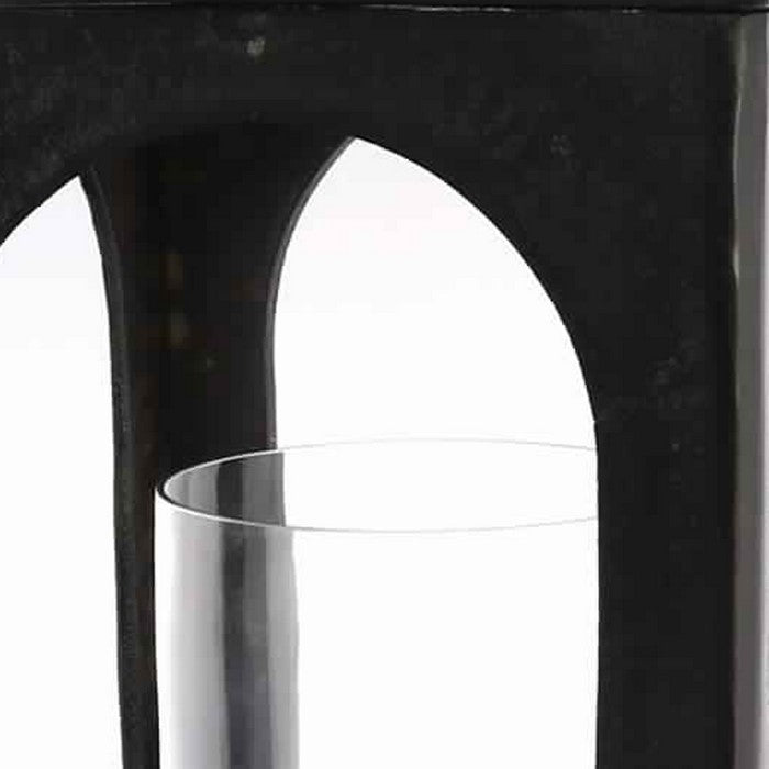 Metal Lantern with Glass Hurricane, Black