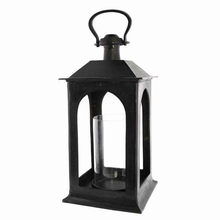 Metal Lantern with Glass Hurricane, Black