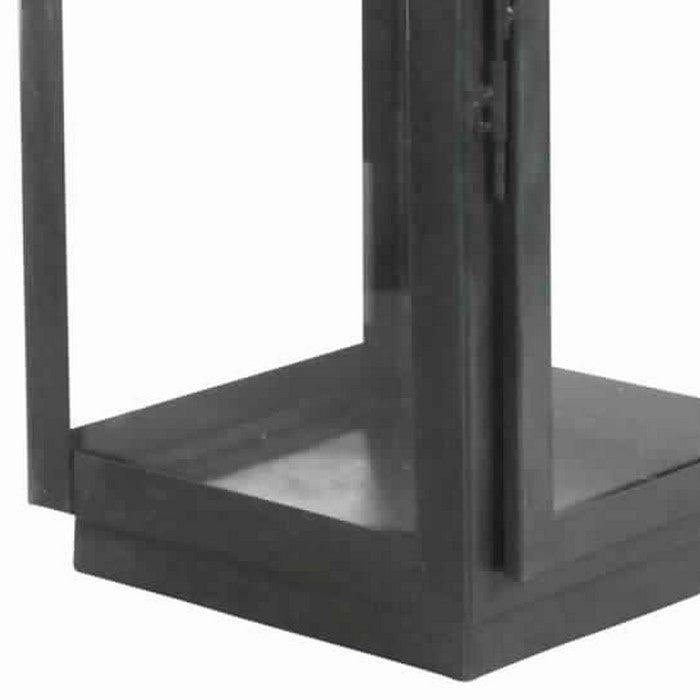 Metal and Glass Lantern with Hinged Door and Top, Small, Black