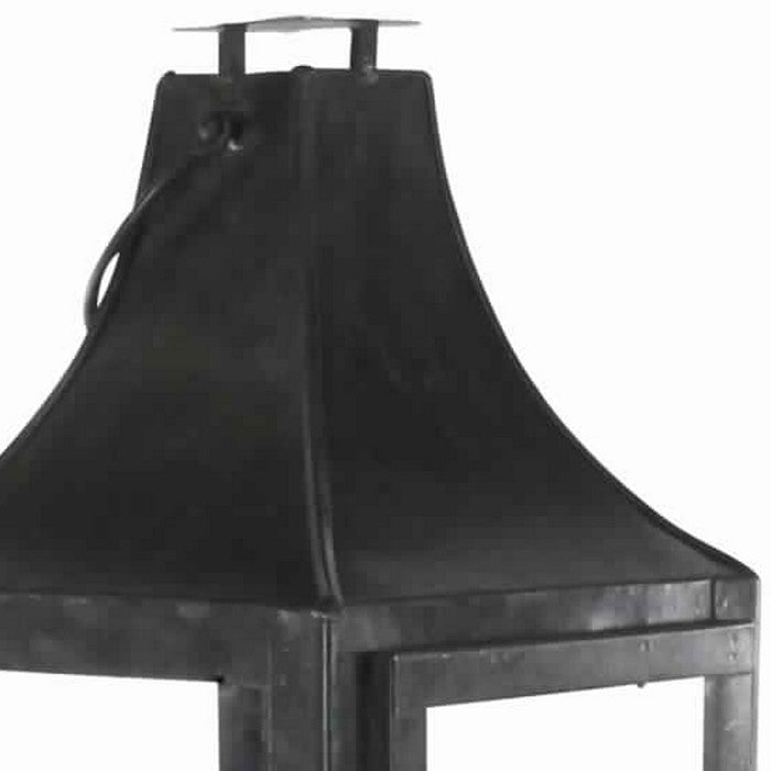 Metal and Glass Lantern with Hinged Door and Top, Small, Black