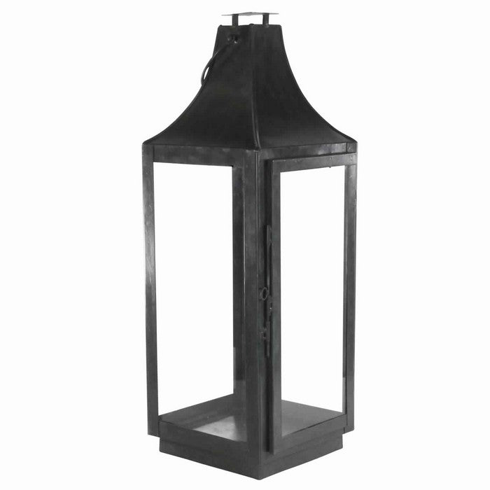 Metal and Glass Lantern with Hinged Door and Top, Small, Black
