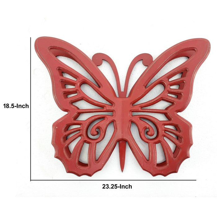 Wooden Butterfly Wall Plaque with Cutout Detail, Red