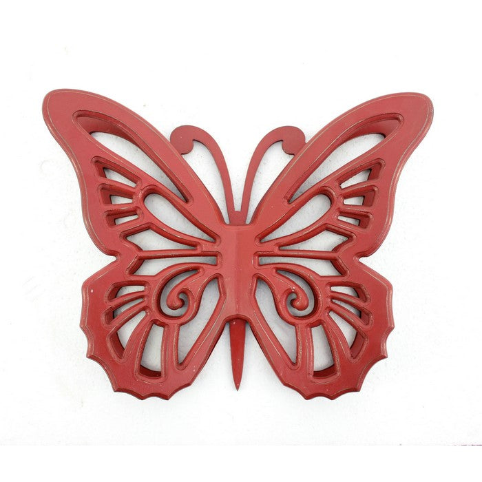 Wooden Butterfly Wall Plaque with Cutout Detail, Red