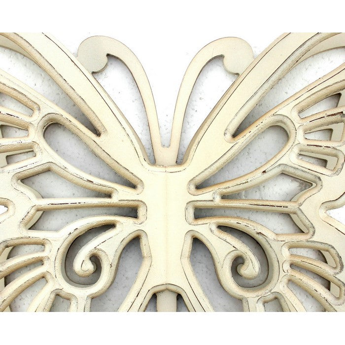 Wooden Butterfly Wall Plaque with Cutout Detail, White