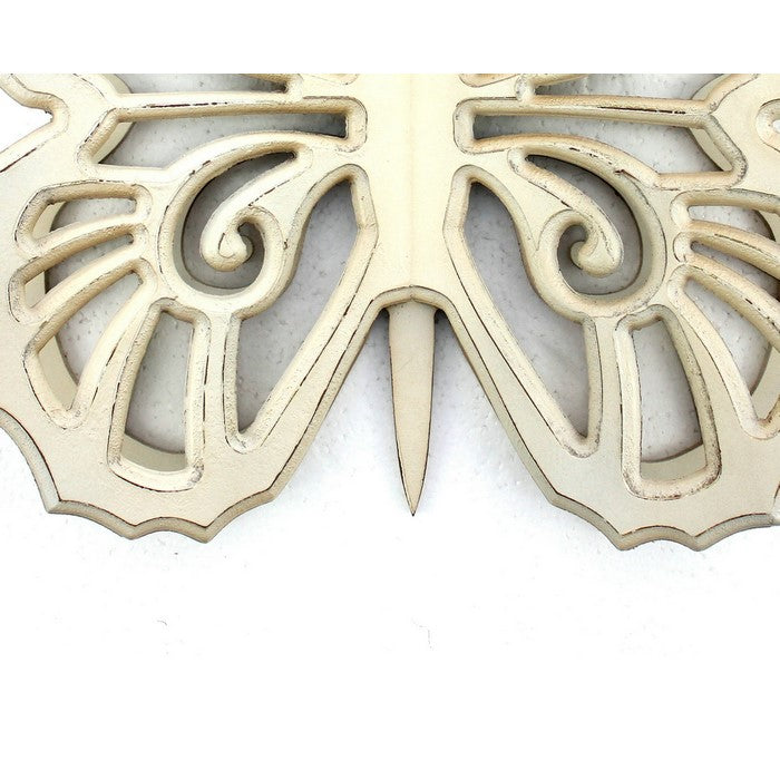 Wooden Butterfly Wall Plaque with Cutout Detail, White