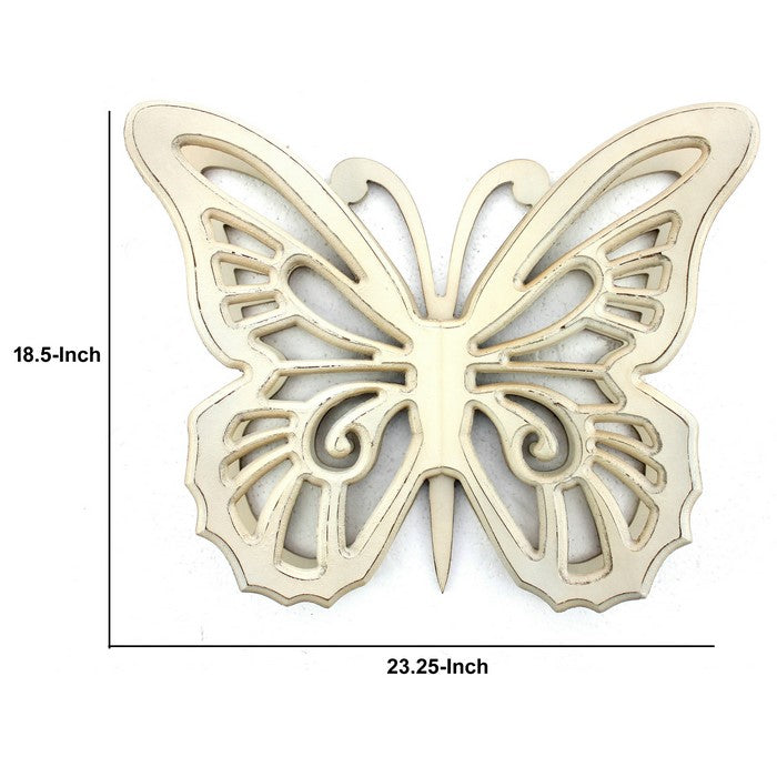 Wooden Butterfly Wall Plaque with Cutout Detail, White