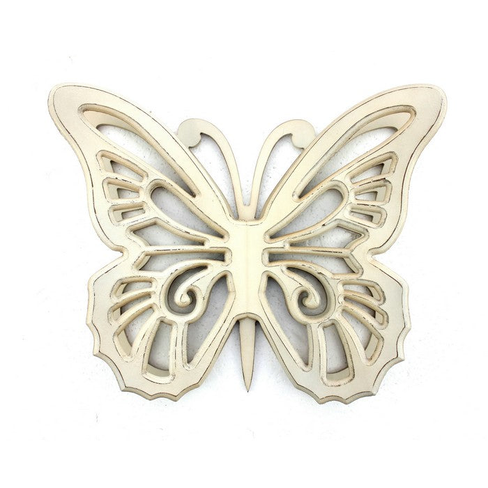 Wooden Butterfly Wall Plaque with Cutout Detail, White