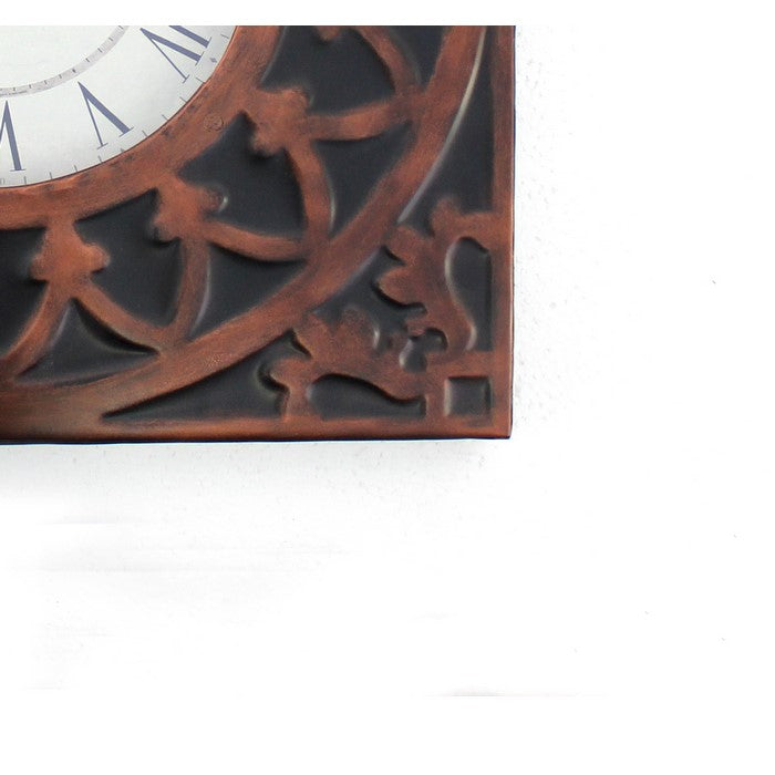 Baroque Design Metal Wall Clock with Roman Numerals, Brown and Black