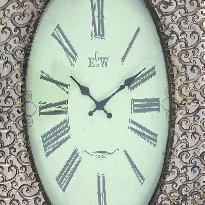 Wall Clock with Scalloped Wooden Top and Bottom, Brown