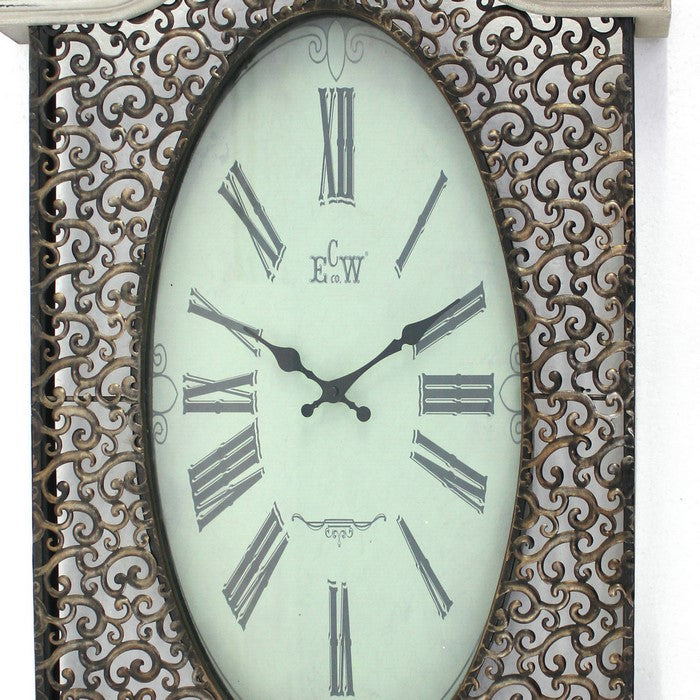 Wall Clock with Scalloped Wooden Top and Bottom, White
