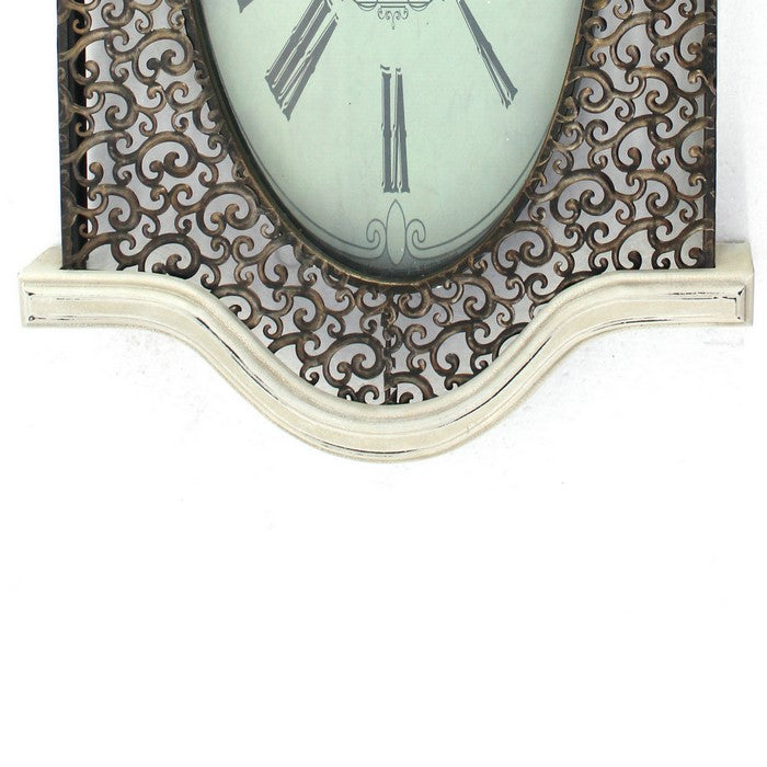Wall Clock with Scalloped Wooden Top and Bottom, White