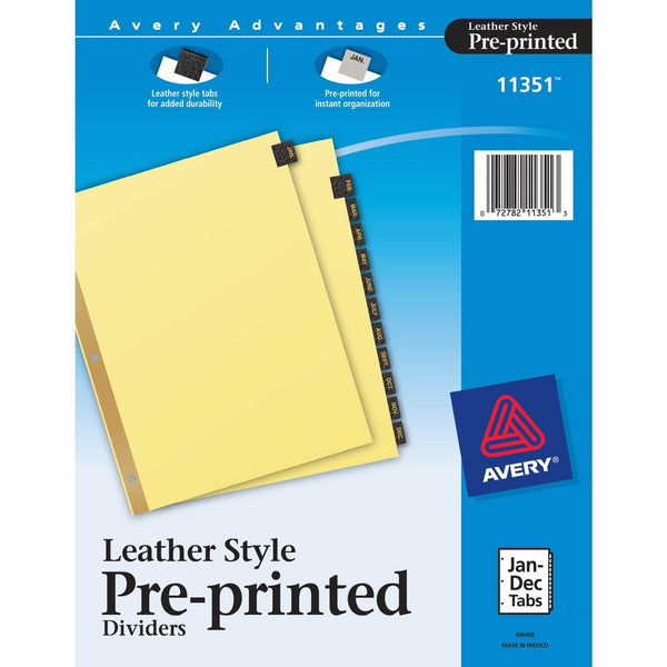 Avery(R) Black Leather Index Tab Dividers, Jan.-Dec.