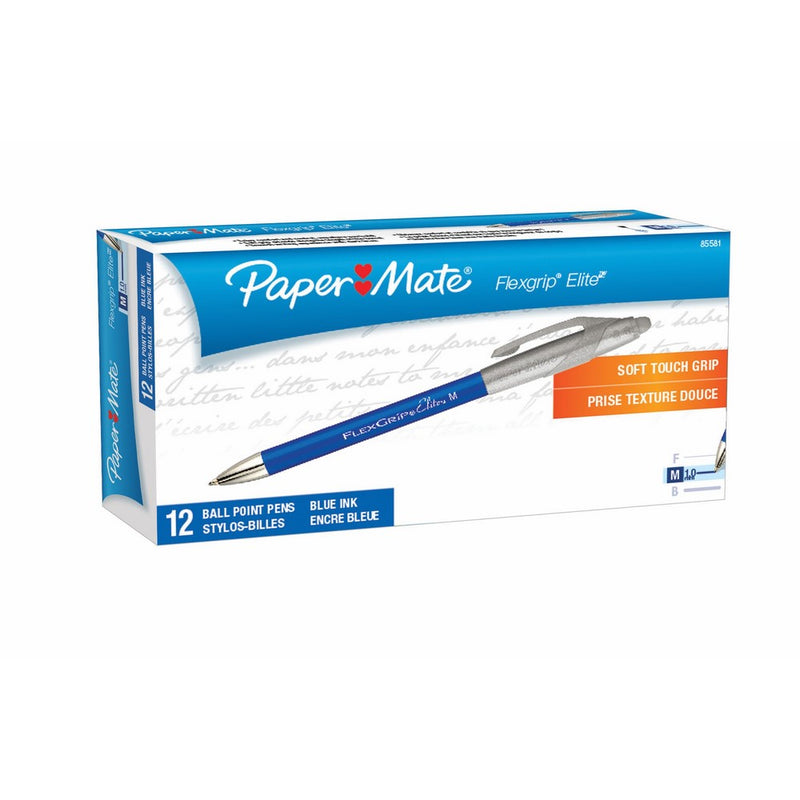 Paper Mate 85581 FlexGrip Elite Retractable Ballpoint Pens, Medium Point, Blue, 12 Count