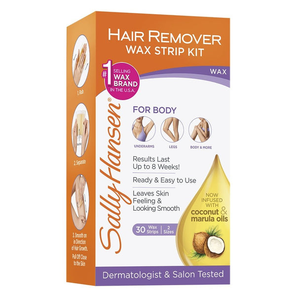 Sally Hansen Quick and Easy Hair Remover Kit Large Wax Strips For Under Arms Legs and Body Easy At-Home Waxing body Hair Removal Kit No Strips or Warmer Required