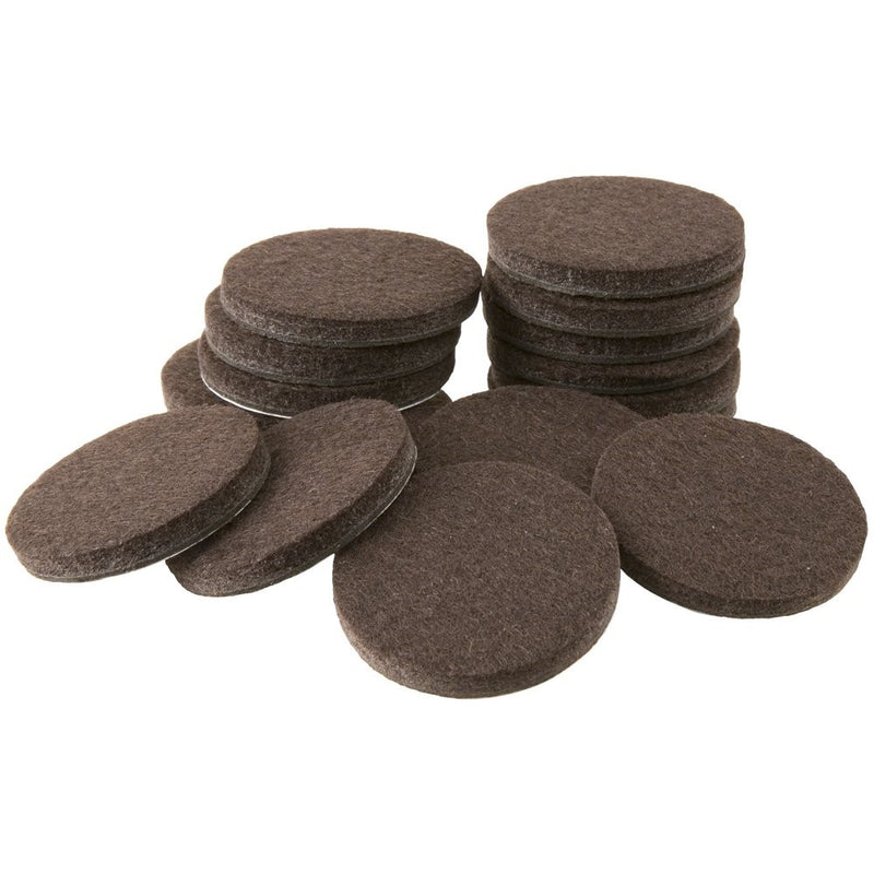 Self-Stick Furniture Round Felt Pads for Hard Surfaces – Protect your Hard Floors from Furniture Scratches, 1" Walnut Brown, Round (16 Pieces)